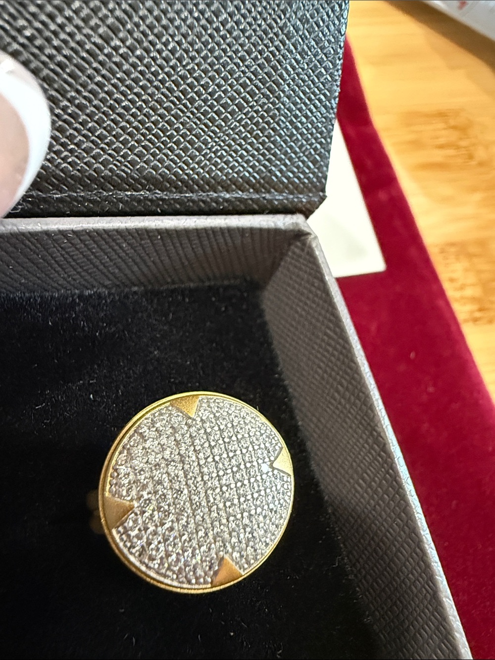 Freida Rothman Gold Pavé Disc Ring - Picture 2 of 5
